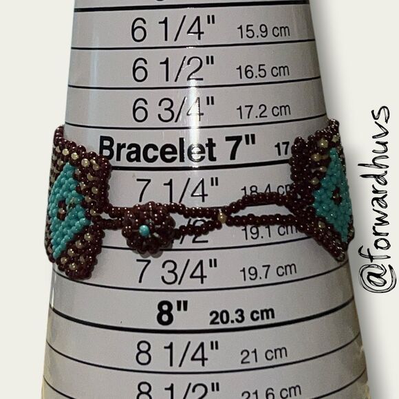 Turquoise & Earth-Tone Geometric Pattern - 6.5” or 7.25” Wrist - Picture 5 of 6